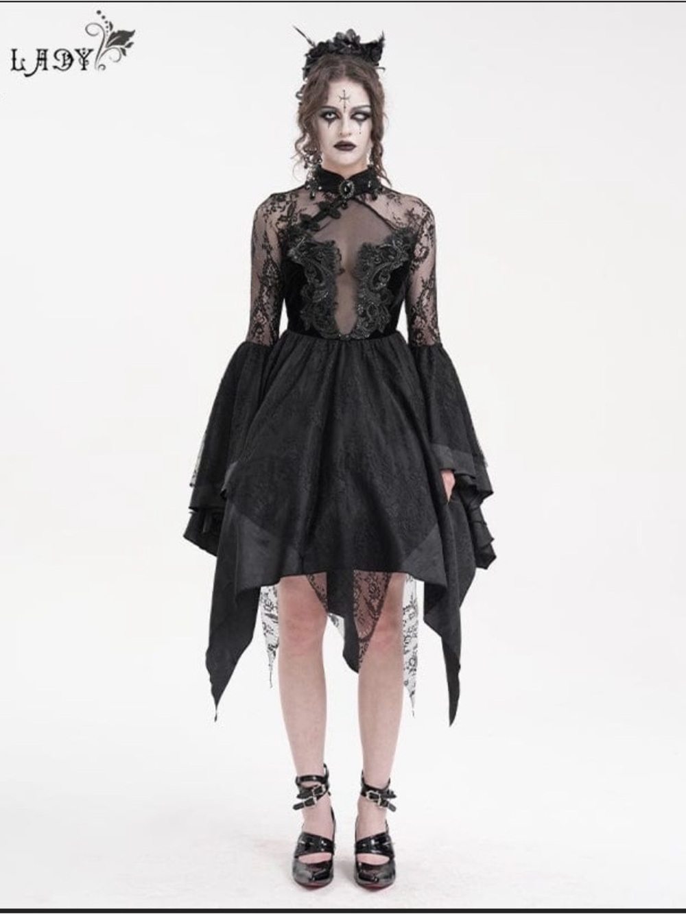 Black Gothic Lace High-Low Dress